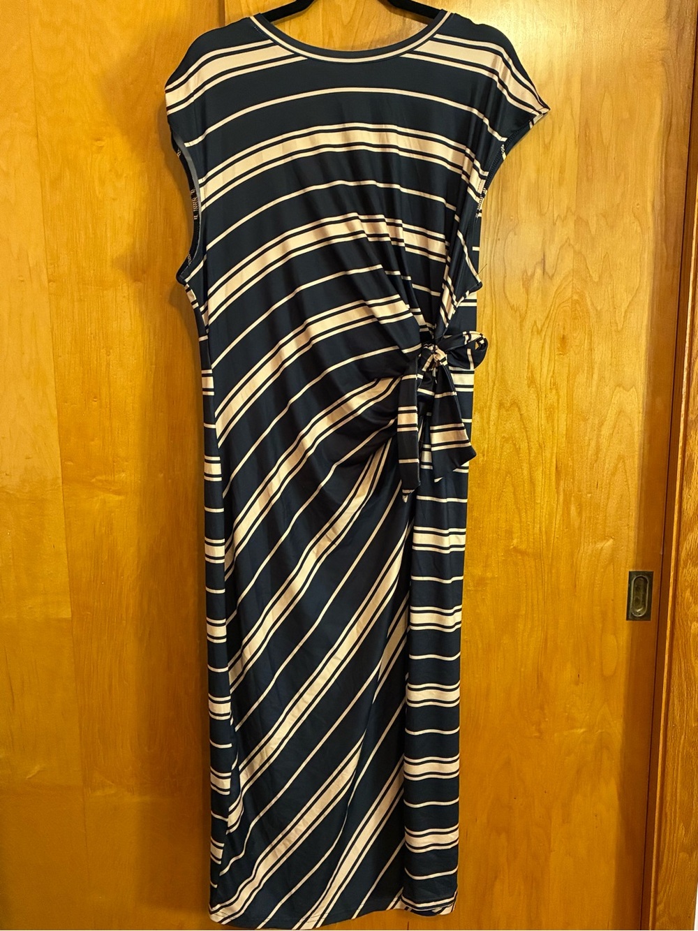 SHEIN Navy and Cream Striped Maxi Dress with Side Tie